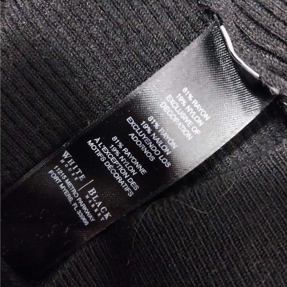 WHITE HOUSE BLACK MARKET! BLACK RIBBED KNIT, WHITE TRIM, POCKETED SWEATER! SZ L - Picture 7 of 9